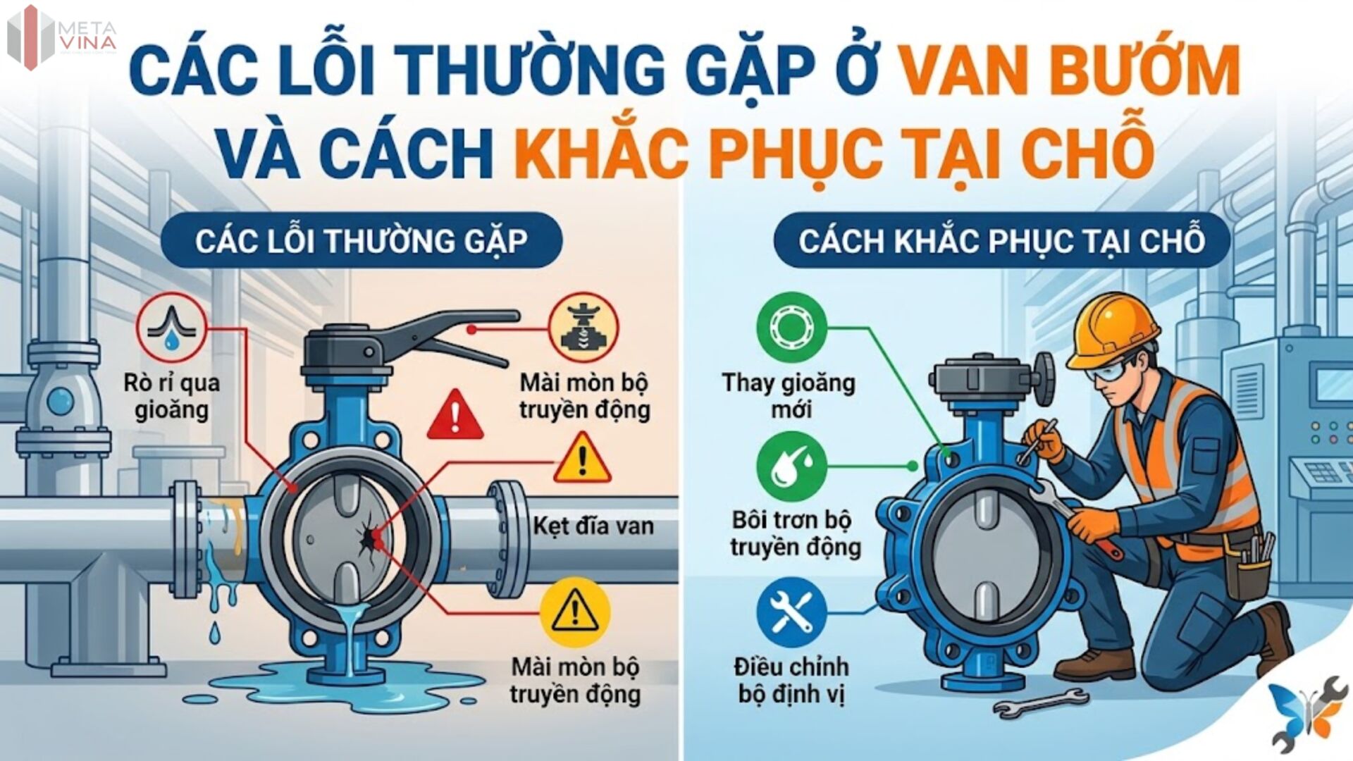 Các lỗi thường gặp ở van bướm và cách khắc phục tại chỗ